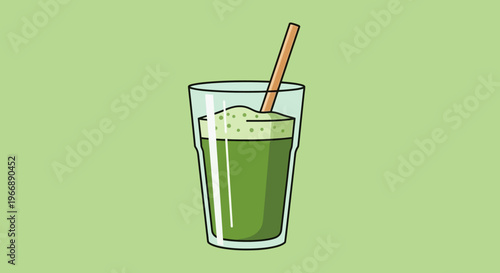 Fresh Green Smoothie or Matcha Latte in a Glass with Straw
