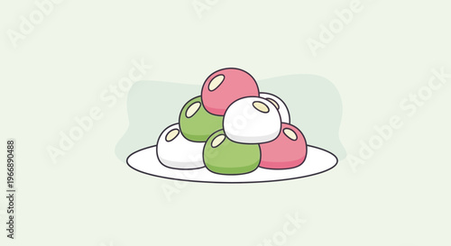 Illustration of Japanese Dango Rice Dumplings on a Plate