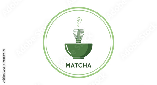 Minimalist Matcha Tea Logo Icon with Bamboo Whisk and Bowl