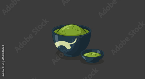 Pixel Art Illustration of Traditional Matcha Tea Bowls