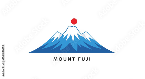 Minimalist Mount Fuji Vector Logo Design with Red Sun