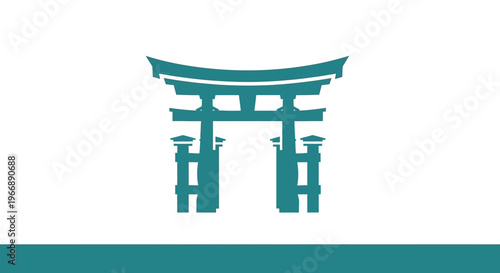 Minimalist Teal Torii Gate Icon on White Background
