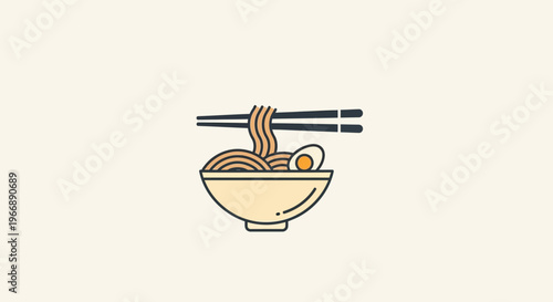 Minimalist Ramen Bowl Icon with Chopsticks and Egg