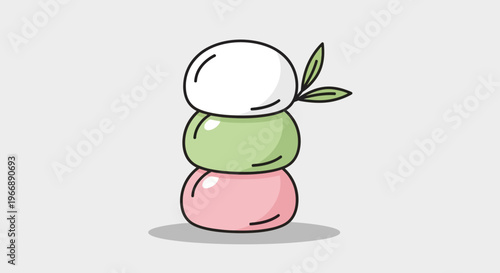 Hand Drawn Illustration of Japanese Hanami Dango Mochi Dessert