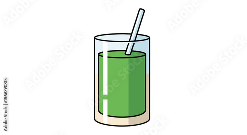 Cartoon Illustration of a Glass with Green Smoothie and Straw