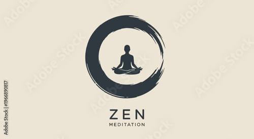 Zen Meditation Logo with Enso Circle and Silhouette
