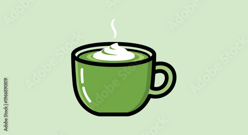 Cute Cartoon Matcha Latte Cup with Whipped Cream