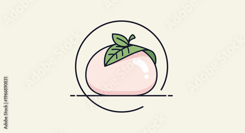 Minimalist Japanese Mochi Dessert Icon with Leaf Illustration
