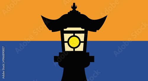 Minimalist Japanese Stone Lantern Silhouette Graphic Illustration