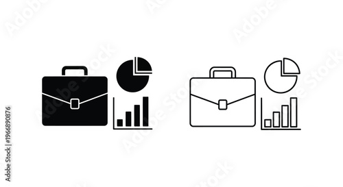a briefcase and a folder with pie and bar charts Vector