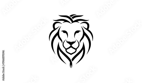 Abstract lion head outline logo with curved line mane modern vector emblem