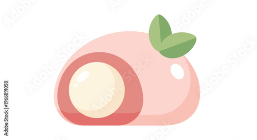 Cute Flat Vector Illustration of Strawberry Mochi Dessert