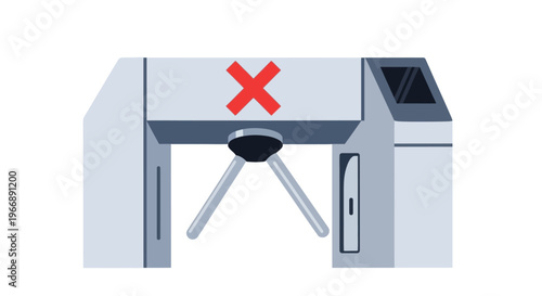 Turnstile Access Control Gate with Red Cross Symbol