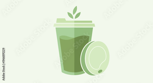 Minimalist Green Matcha Tea Takeaway Cup Illustration