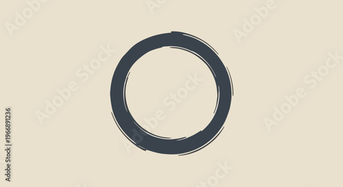 Minimalist Hand Drawn Ink Circle Stroke on Beige Background