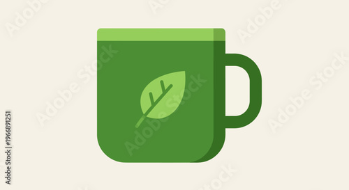 Green Tea Cup Icon with Leaf Symbol