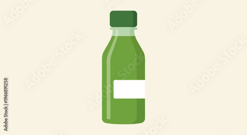 Flat Vector Illustration of a Green Smoothie Bottle with Blank Label