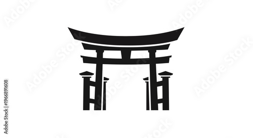 Minimalist Japanese Torii Gate Icon Vector Illustration