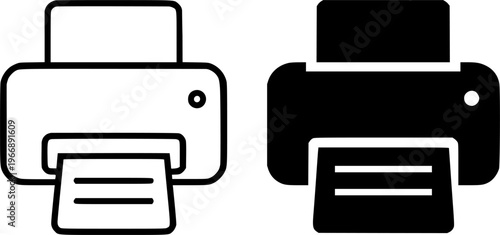 Printer vector icon illustration, outline and silhouette, for technology design, transparent isolated background