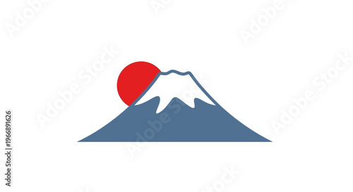 Minimalist Mount Fuji Icon with Red Sun