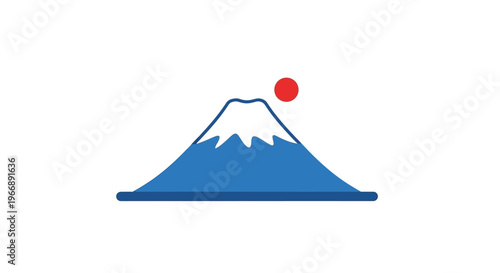 Minimalist Mount Fuji Icon with Red Sun