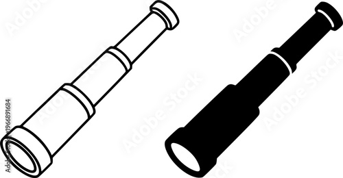 Spyglass vector icon illustration, outline and silhouette, transparent isolated background