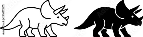 Triceratops vector icon illustration, outline and silhouette, for animal or dinosaur design, transparent isolated background