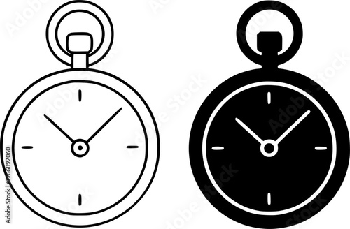 Pocket watch vector icon illustration, outline and silhouette, for technology or antique design, transparent isolated background