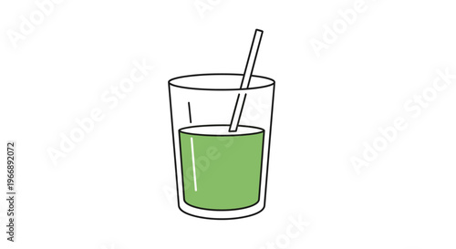 Simple line art illustration of a glass of green vegetable juice with a straw