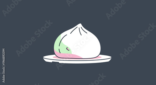 Minimalist Vector Illustration of a Steamed Dumpling on a Plate