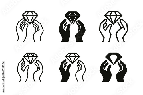 Artisan Logo Variations. Artisan craftsmanship. Set Logo of Artisan craftsmanship: jeweler?s hands shaping gem. harmonious logo variations of the