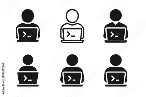 Coding Logo Variations. IT professionals and programmers coding. Icon set. Set Logo of IT professionals and programmers coding: terminal prompt with blinking