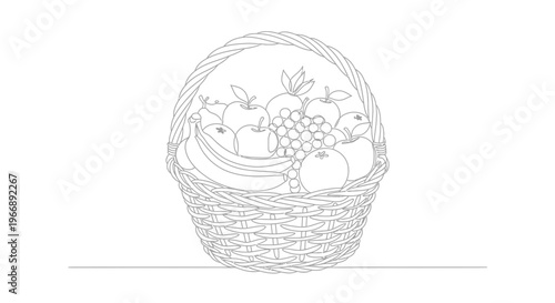 Minimalist One Line Art Fruit Basket Illustration Vector Graphic Design Element