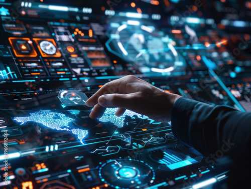 Futuristic Technology Interface with Hand Interaction 