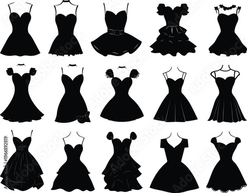 Fashion Dress Set Silhouette Vector