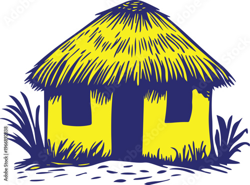 Simple illustration of a Traditional Thatched Roof Hut Silhouette Vector