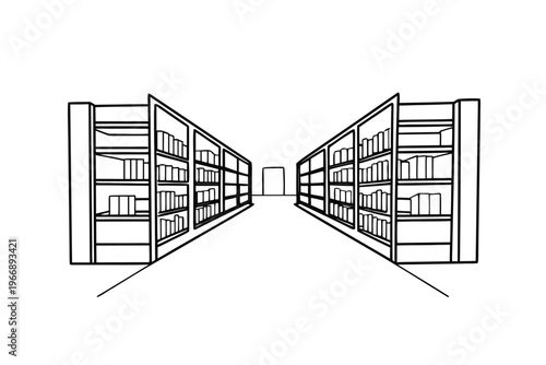 Library Bookshelves Perspective View.