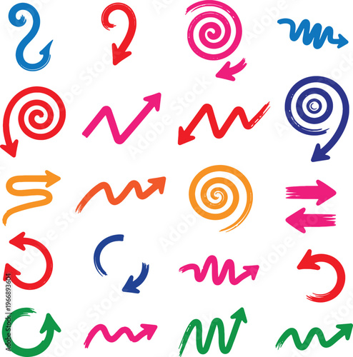 Colorful abstract arrows and spirals a collection of dynamic shapes