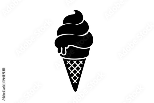 Black and white ice cream cone silhouette with dripping details