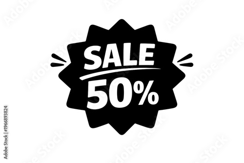 Black starburst sale tag with bold 50 percent discount