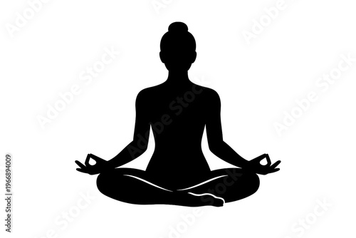 Silhouette of female in lotus pose for meditation and relaxation