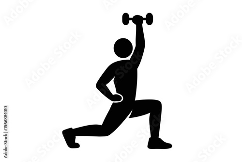 Silhouette of a person performing a lunge with dumbbell raised overhead