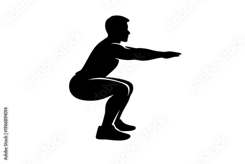 Silhouette of caucasian male performing a squat exercise on white background