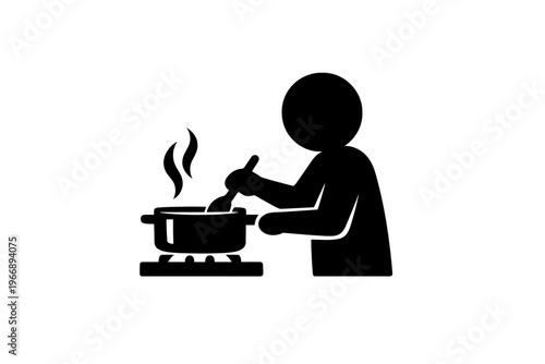Silhouette of person cooking on stove with pot and steam