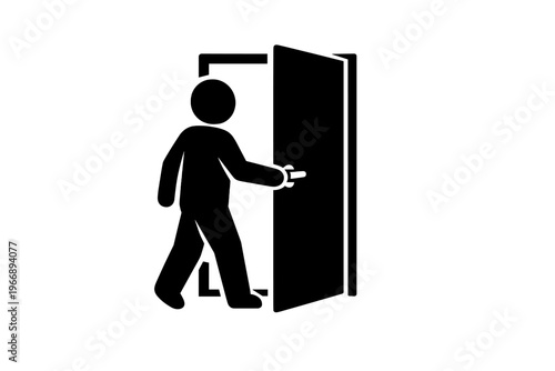 Silhouette of person walking through open doorway in minimalist style