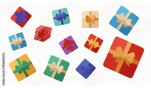 Gift box vector collection 3D realistic colorful presents top view set