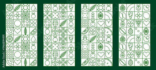 Fruit leaf geometric with restaurant abstract mosaic and story background tile.