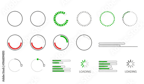 Collection of circular and linear loading indicators and progress bars