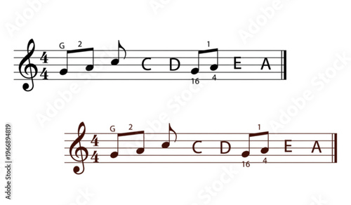 Musical notation showing simple melody with notes and time signature