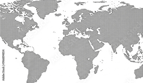 Dotted world map graphic showing continents on white background